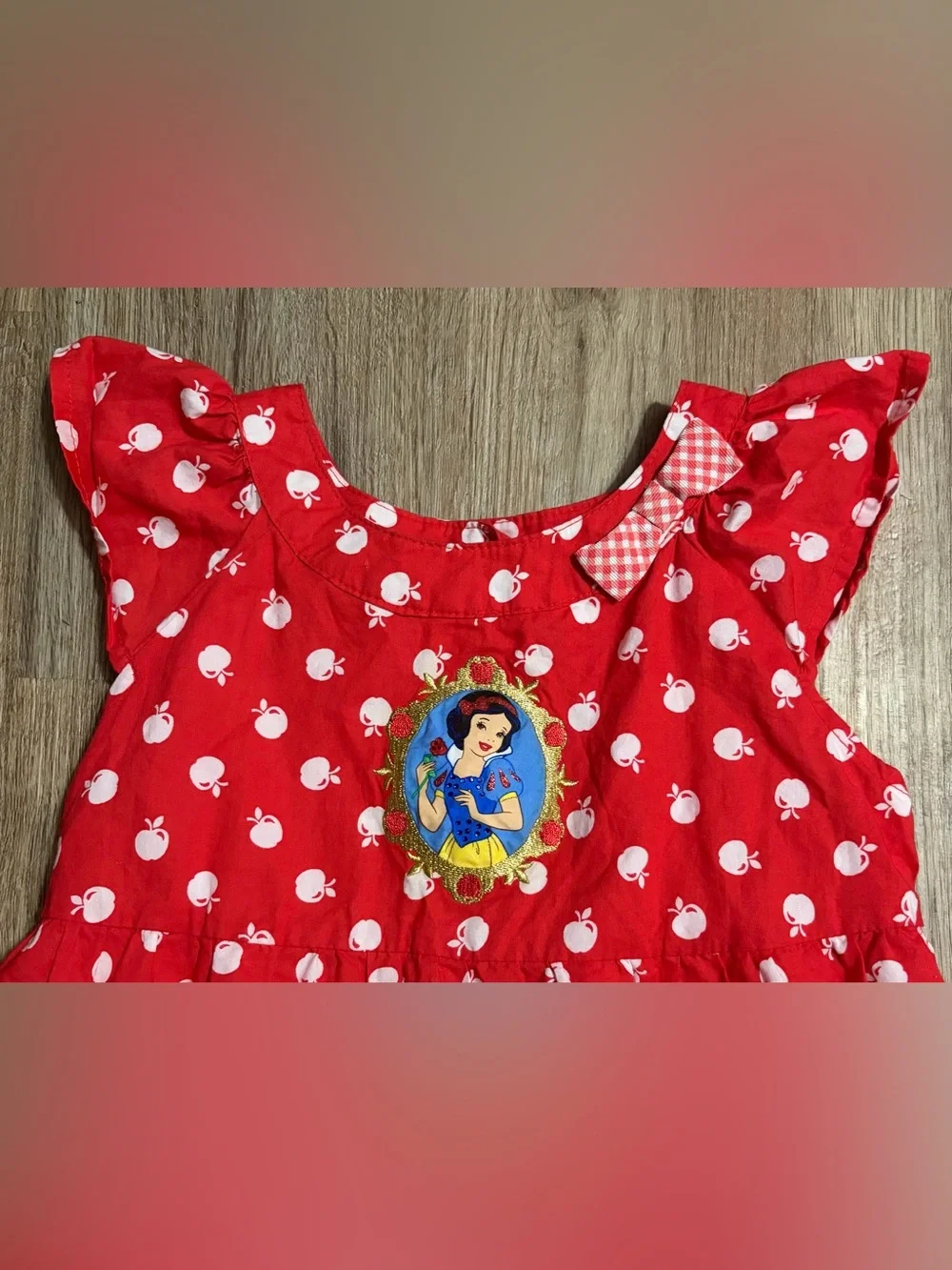 Tiered Apple-Print Dress with Snow White Applique - Size 7/8